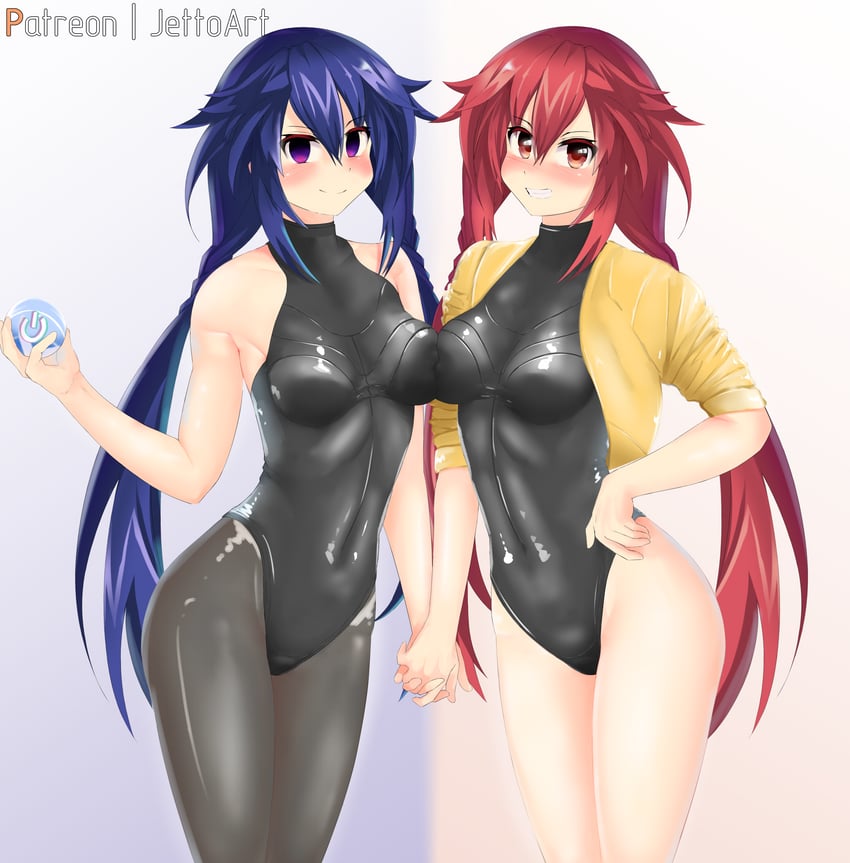 tennouboshi uzume, ankokuboshi kurome, right, and left (neptune and 2 more) drawn by jetkerbal