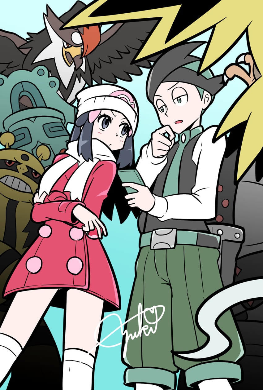 dawn, zapdos, staraptor, registeel, electivire, and 2 more (pokemon and 2 more) drawn by yuki_mura_1031