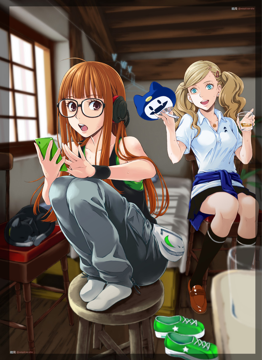 takamaki anne, sakura futaba, jack frost, and morgana (persona and 1 more) drawn by amupon