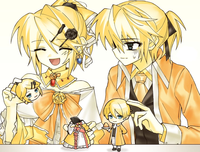 kagamine rin, kagamine len, riliane lucifen d'autriche, and allen avadonia (vocaloid and 3 more) drawn by hynn0x_x