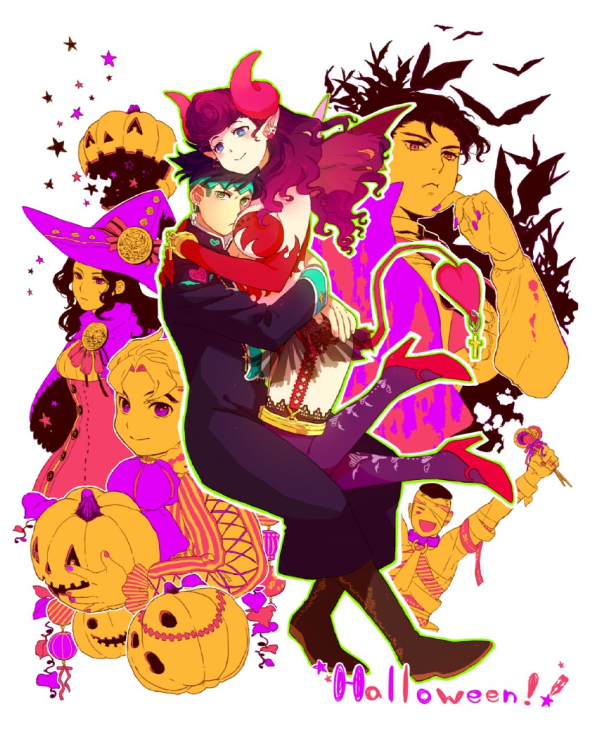 kujo jotaro, higashikata josuke, kishibe rohan, nijimura okuyasu, hirose koichi, and 1 more (jojo no kimyou na bouken and 1 more) drawn by tachibana_amane_(amane01a)