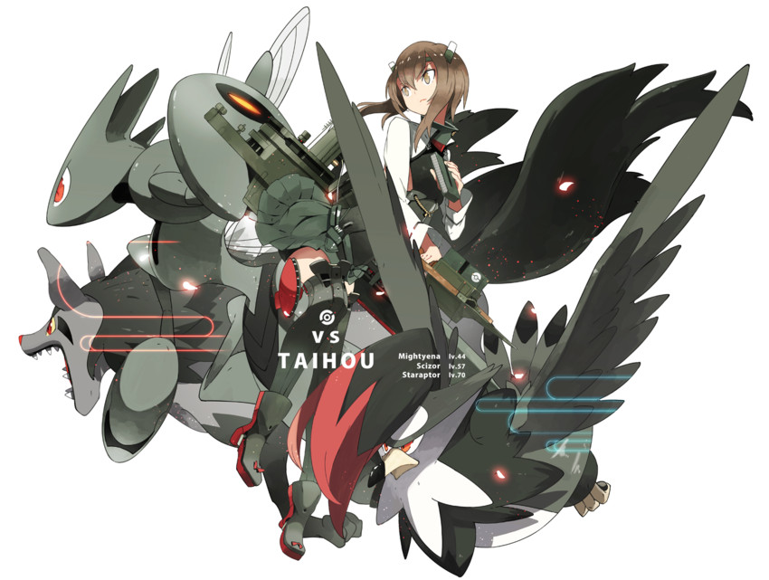 taihou, scizor, mightyena, and staraptor (kantai collection and 1 more) drawn by siirakannu