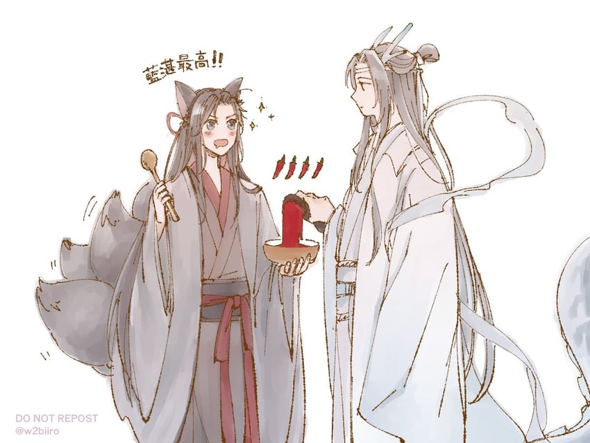 wei wuxian and lan wangji (modao zushi) drawn by w2biiro