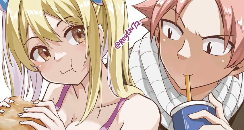 lucy heartfilia and natsu dragneel (fairy tail) drawn by reytsu