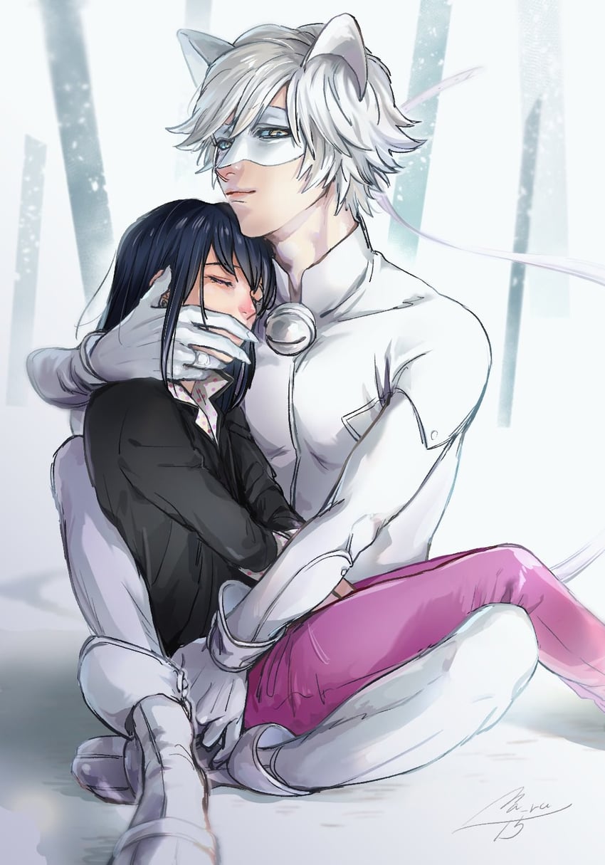 marinette dupain-cheng, adrien agreste, and chat blanc (miraculous ladybug) drawn by ma_ru15