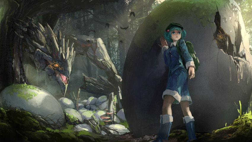 kawashiro nitori and rathian (touhou and 1 more) drawn by kaatoso