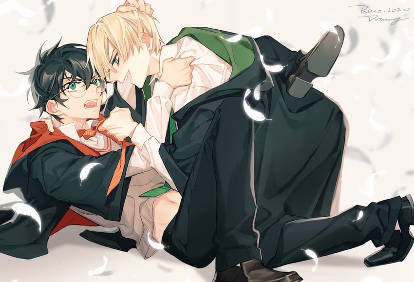 harry potter and draco malfoy (wizarding world and 1 more) drawn by ru_(famia)