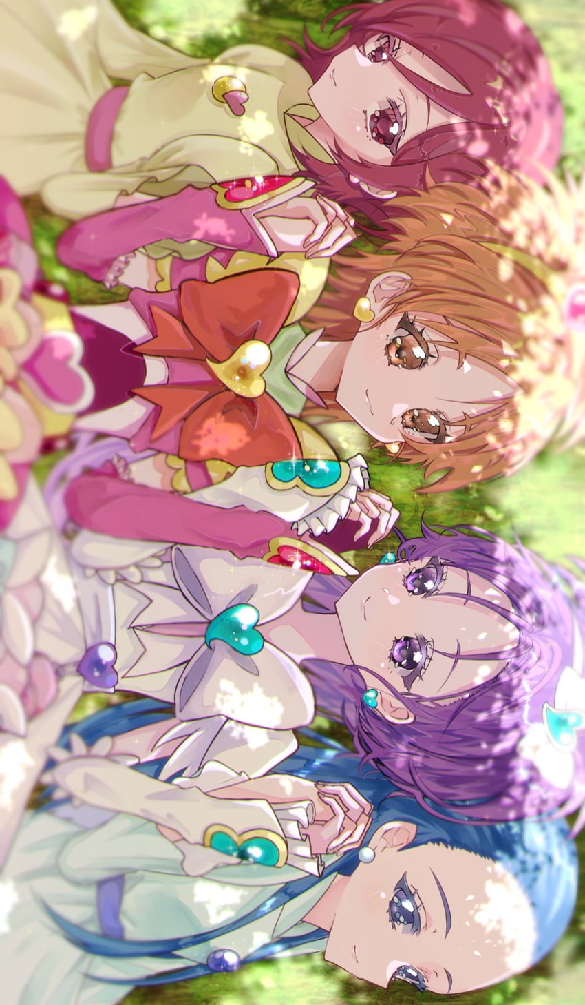 hyuuga saki, mishou mai, cure bloom, cure egret, kiryuu michiru, and 1 more (precure and 1 more) drawn by mona_(xf7_pml)