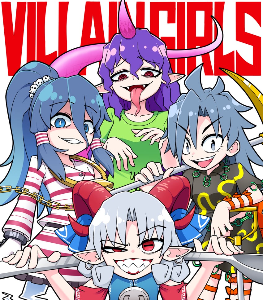 toutetsu yuuma, himemushi momoyo, tenkajin chiyari, and miyadeguchi mizuchi (touhou) drawn by solidus_(sword_cube)