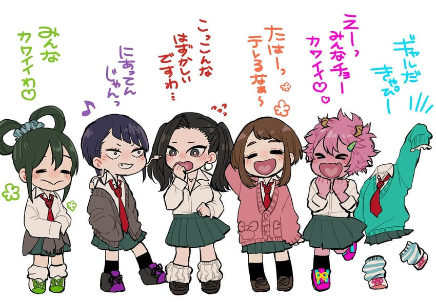 uraraka ochaco, asui tsuyu, yaoyorozu momo, ashido mina, jiro kyoka, and 1 more (boku no hero academia) drawn by yuzuka_(2ucchan_ahan)
