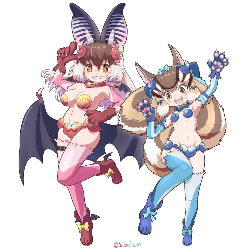 brown long-eared bat, siberian chipmunk, shiisaa right, and shiisaa lefty (kemono friends and 1 more) drawn by saival_cat