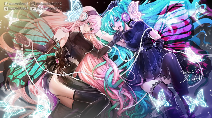 hatsune miku and megurine luka (vocaloid and 1 more) drawn by moreshan