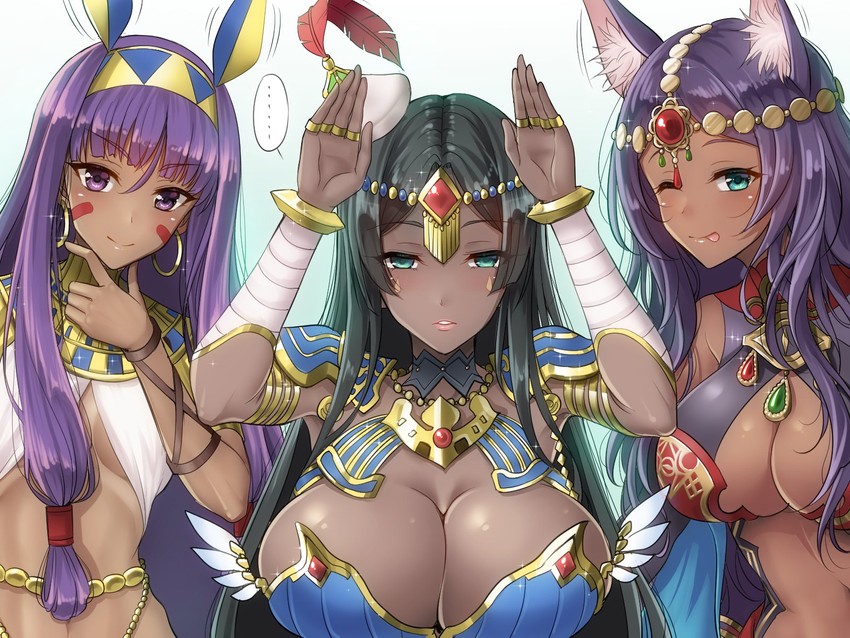 nitocris, scheherazade, and queen of sheba (fate and 1 more) drawn by youshuu