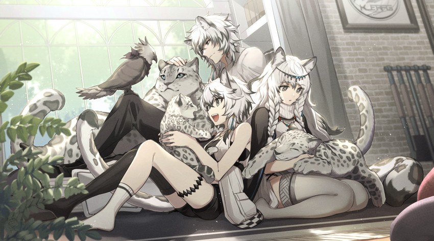 pramanix, silverash, cliffheart, and tenzin (arknights) drawn by feb_itk