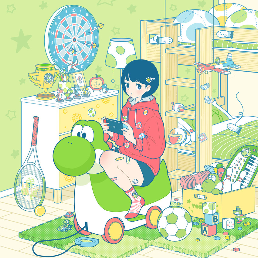 mario, yoshi, baby mario, red yoshi, yellow yoshi, and 8 more (original and 4 more) drawn by yoshimon