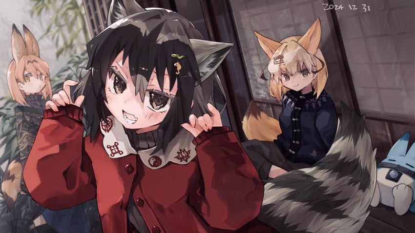 serval, common raccoon, fennec, and lucky beast (kemono friends) drawn by nanana_(nanana_iz)
