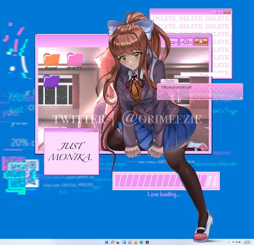 monika (doki doki literature club and 2 more) drawn by orimeezie