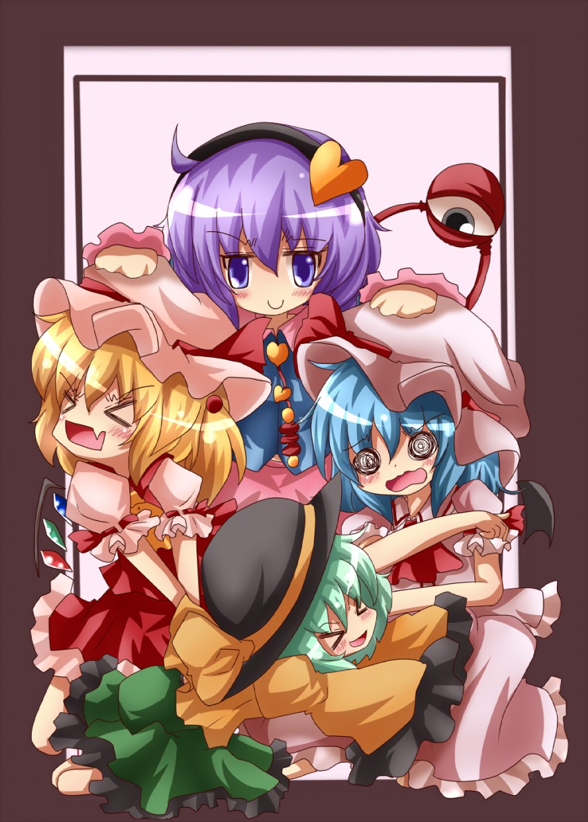 remilia scarlet, flandre scarlet, komeiji koishi, and komeiji satori (touhou) drawn by haru_ion