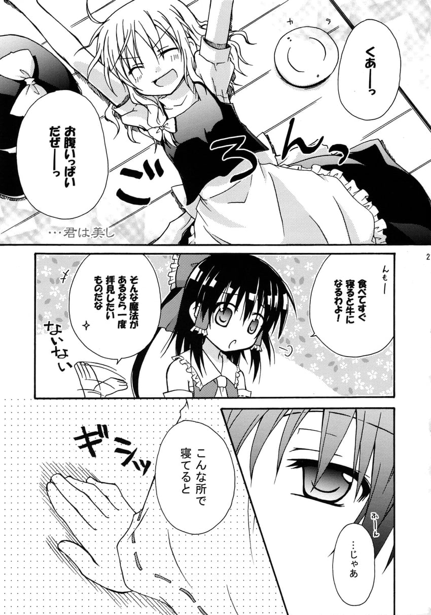 hakurei reimu and kirisame marisa (touhou) drawn by kodou_mikoto