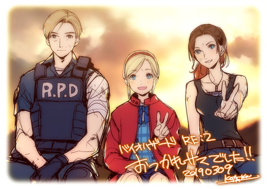 leon s. kennedy, claire redfield, and sherry birkin (resident evil and 1 more) drawn by kotatsu_(g-rough)