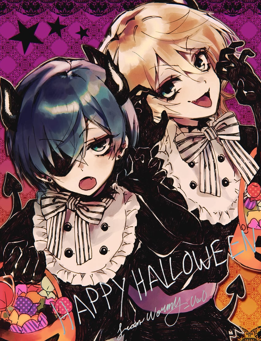 ciel phantomhive and alois trancy (kuroshitsuji) drawn by wormy_owo