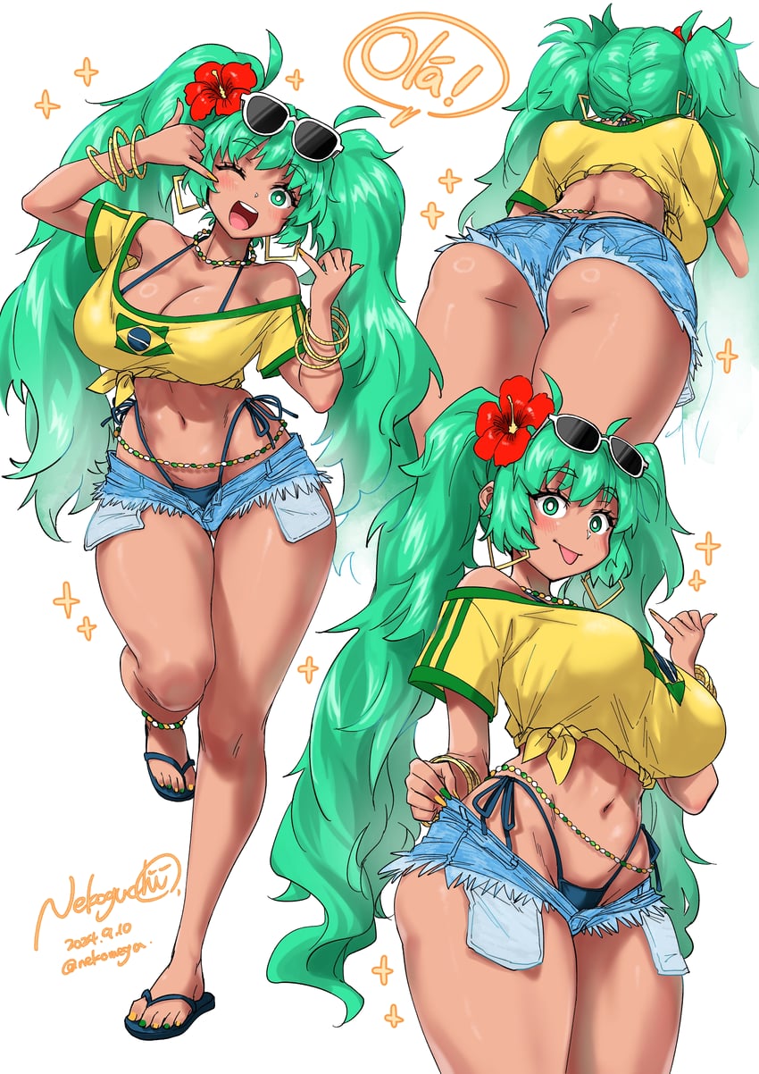 hatsune miku and brazilian miku (vocaloid) drawn by nekoguchi
