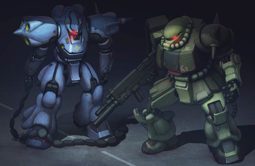 kampfer and zaku ii fz kai (gundam and 1 more) drawn by firebrush