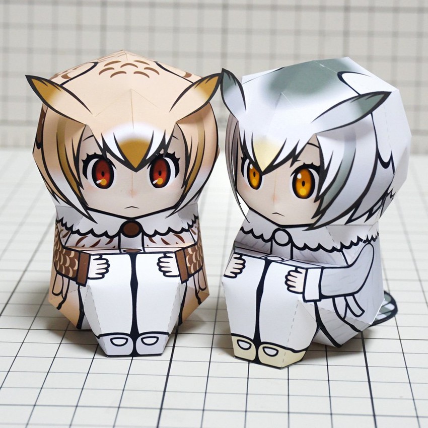 northern white-faced owl and eurasian eagle owl (kemono friends) drawn by muumin_(muumin_craft)