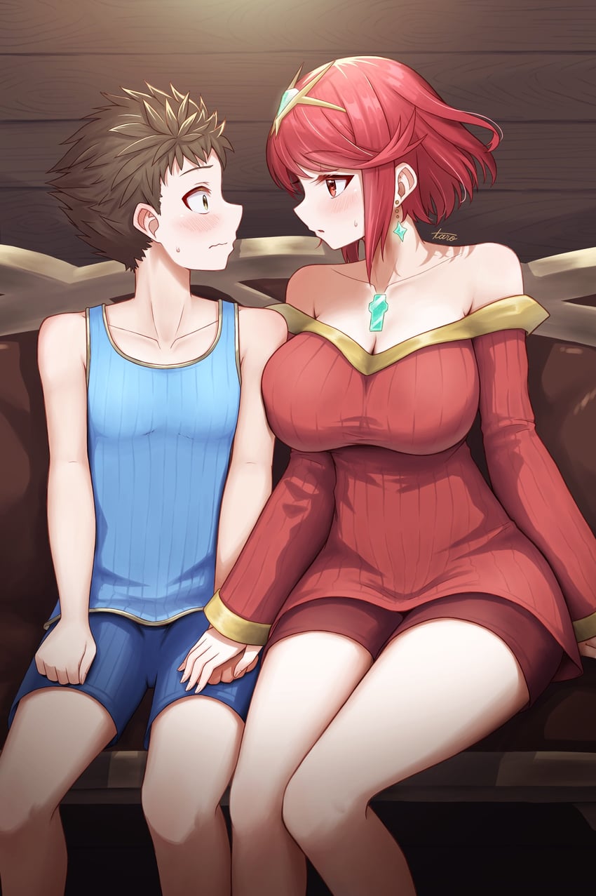 pyra and rex (xenoblade chronicles and 1 more) drawn by taro_(peach_taro51)