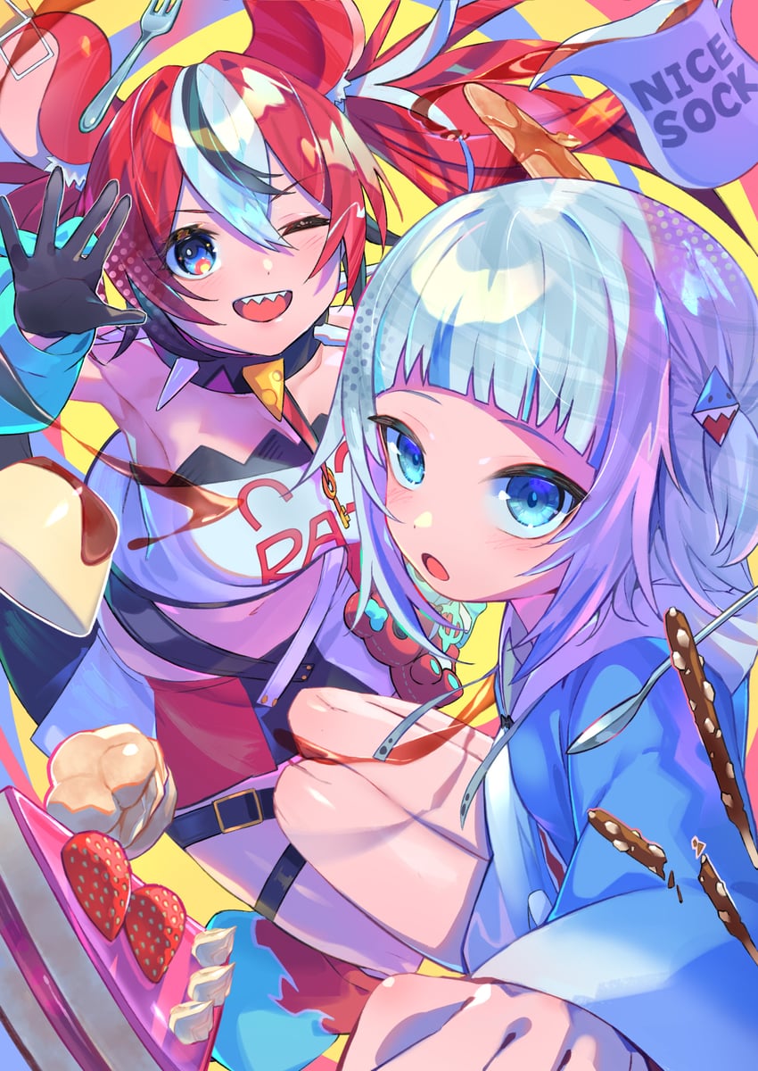 gawr gura and hakos baelz (hololive and 1 more) drawn by kouhiipan