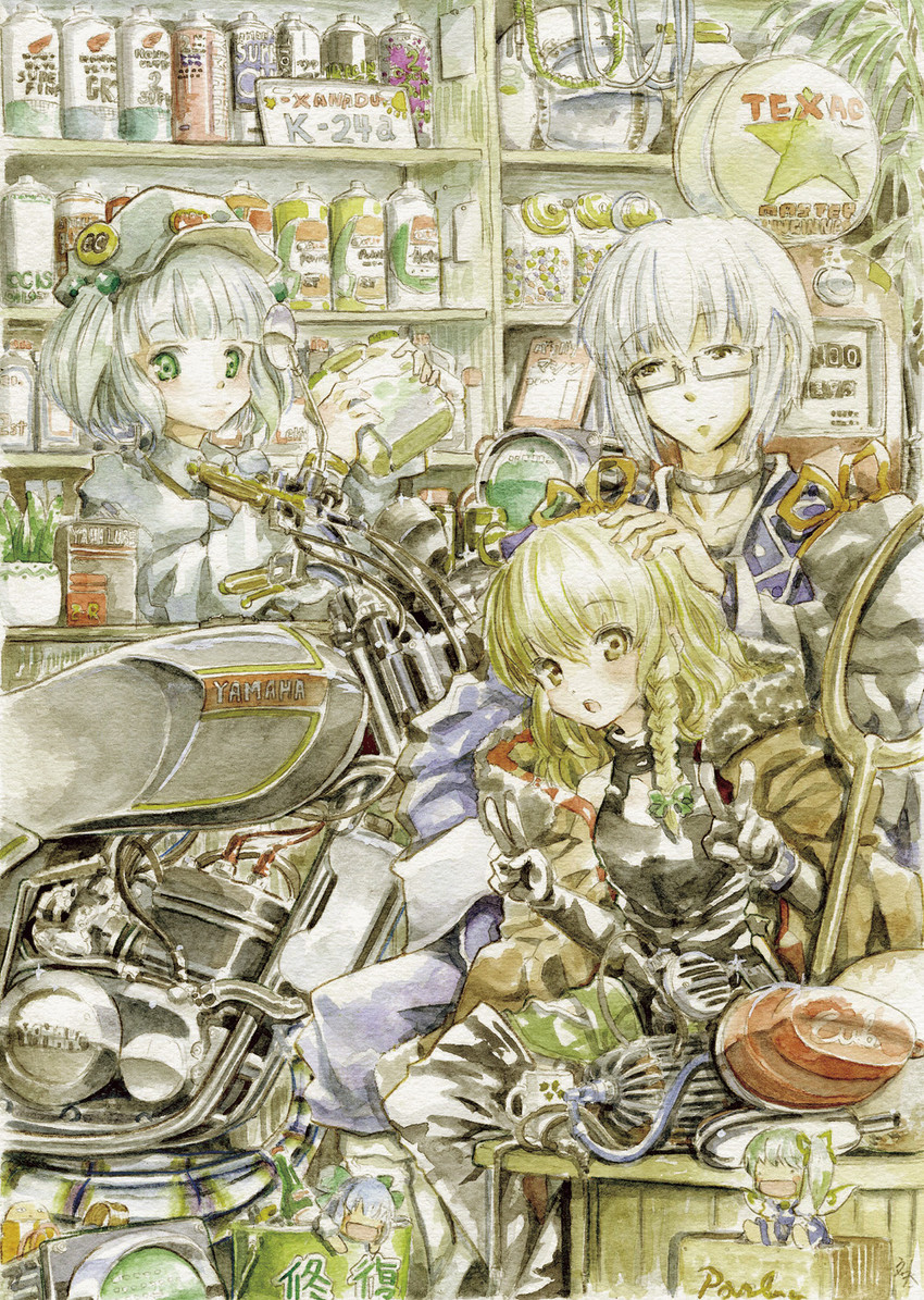 kirisame marisa, cirno, kawashiro nitori, daiyousei, morichika rinnosuke, and 1 more (touhou and 1 more) drawn by master_(4th)