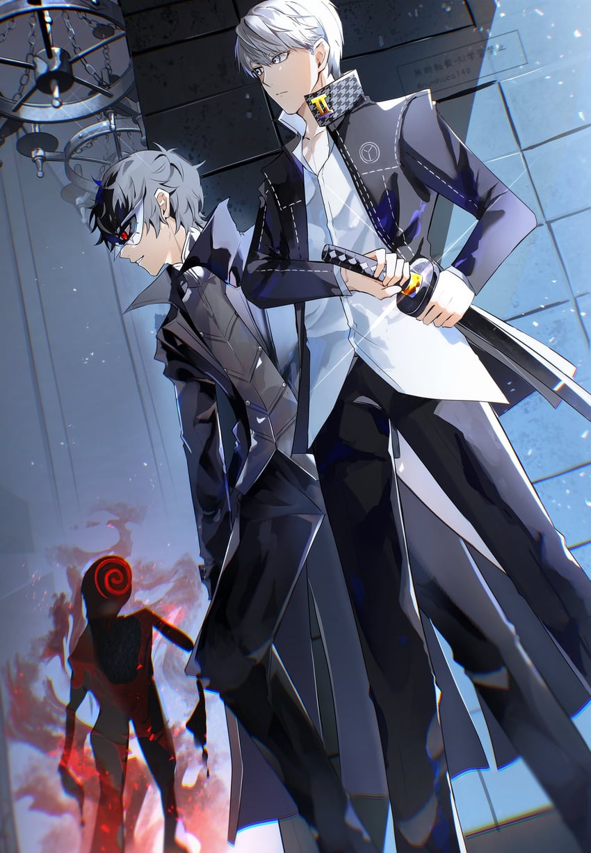 narukami yu, amamiya ren, and joker (persona and 2 more) drawn by numhuka140