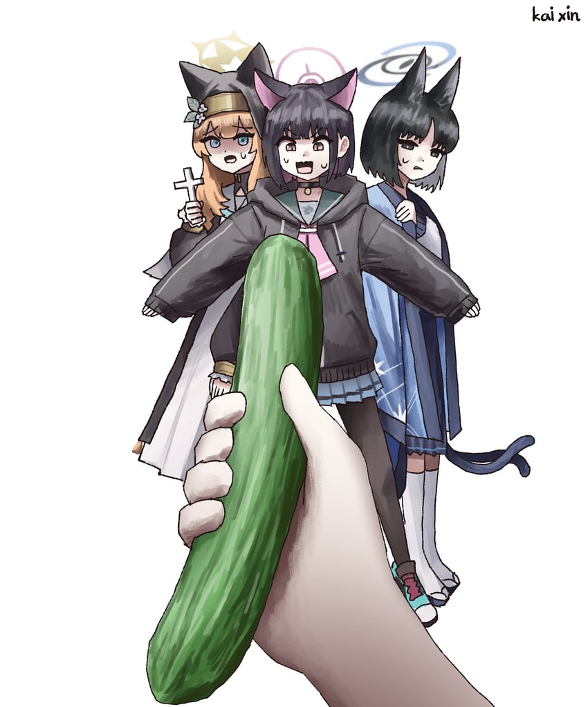 mari, kazusa, and kikyou (blue archive) drawn by kai_xin
