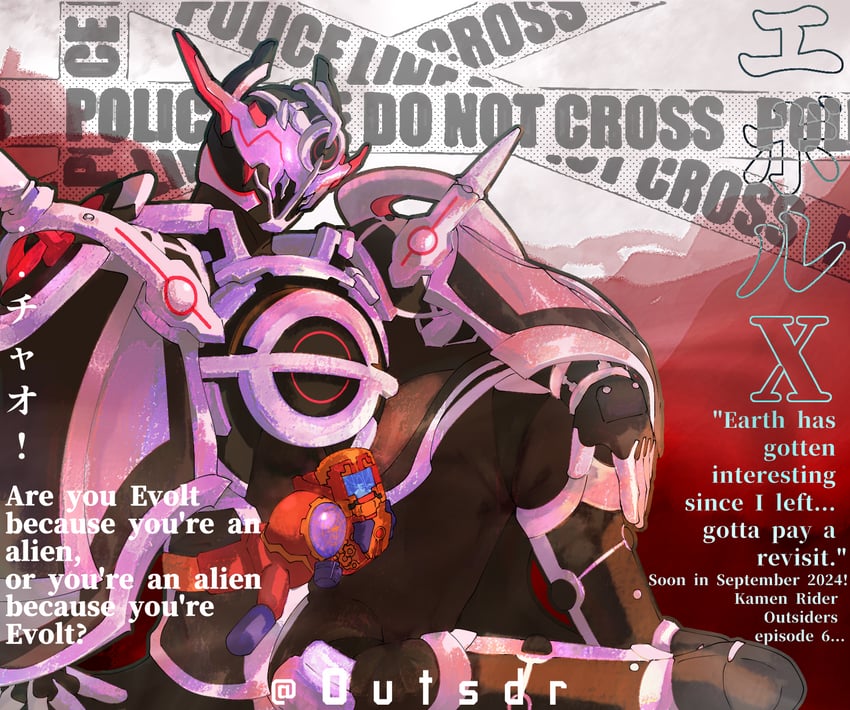kamen rider evol, evolto, and kamen rider evol x (kamen rider and 2 more) drawn by 0utsdr