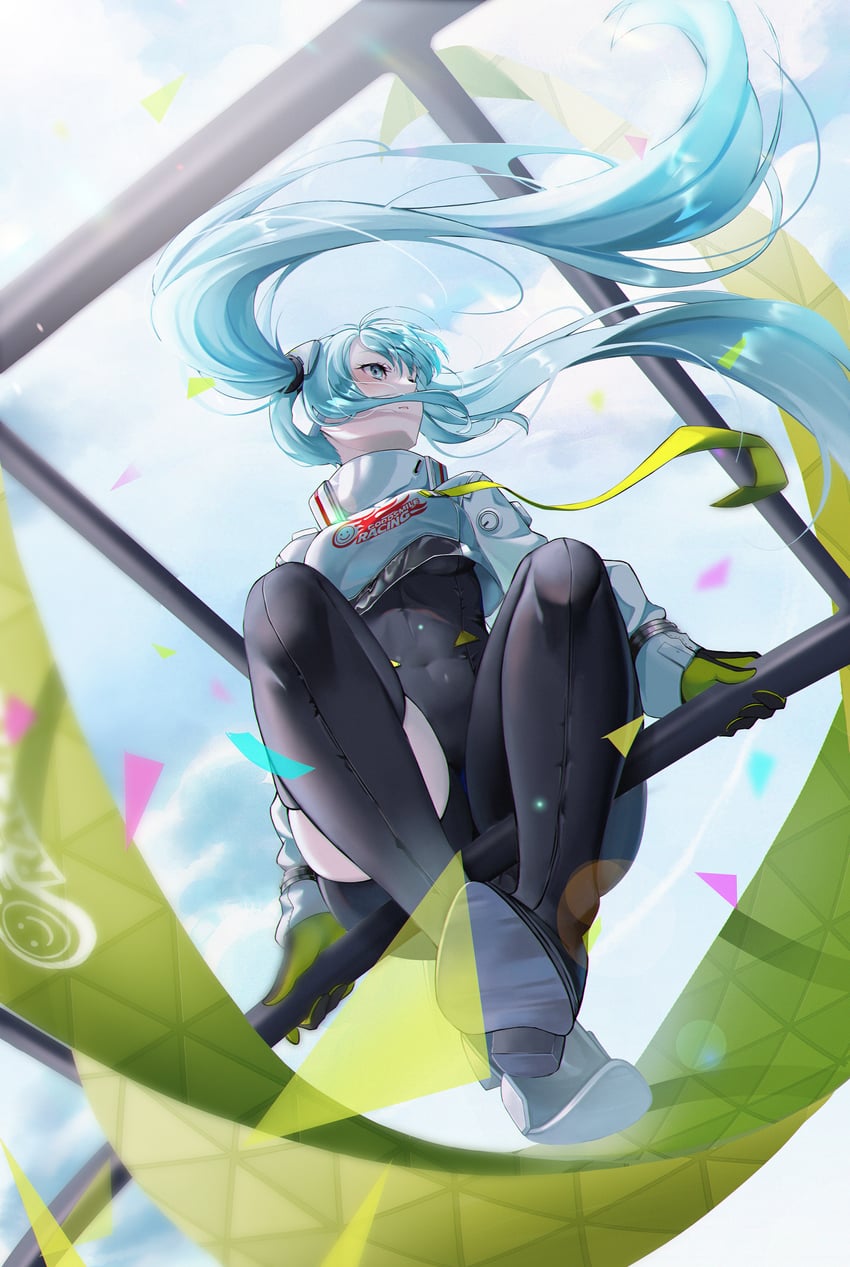 hatsune miku and racing miku (vocaloid and 1 more) drawn by douya_(yaomiaomiao)