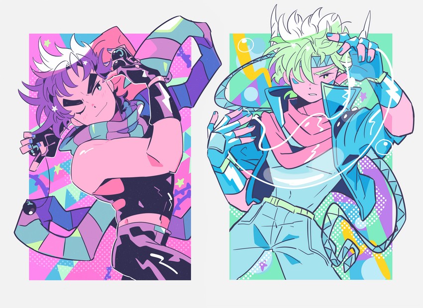 joseph joestar, caesar anthonio zeppeli, and hermit purple (jojo no kimyou na bouken and 1 more) drawn by gogeyama