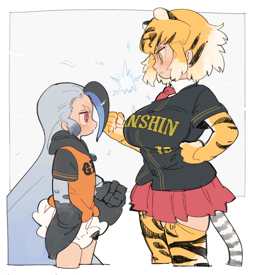 tiger and giant penguin (kemono friends and 2 more) drawn by nishiki_kazue