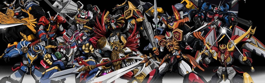 magiking, muteki shogun, dekaranger robo, battle fever robo, genseishin nin-riser, and 6 more (super sentai and 7 more) drawn by monmon_(monban)