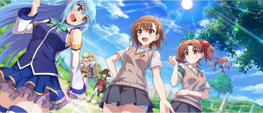misaka mikoto, megumin, aqua, shirai kuroko, shokuhou misaki, and 1 more (toaru majutsu no index and 3 more)