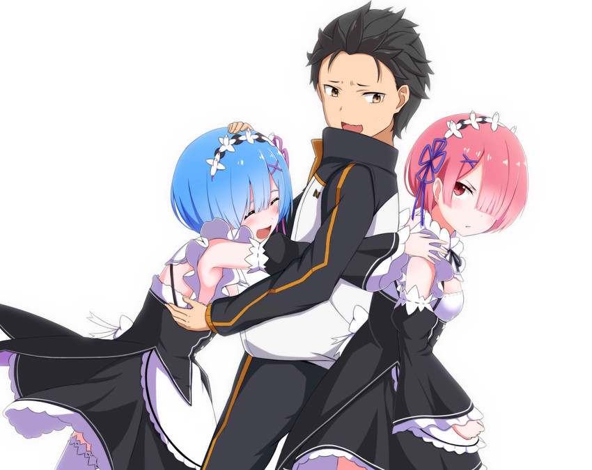 rem, ram, and natsuki subaru (re:zero kara hajimeru isekai seikatsu) drawn by shou_(10868818)