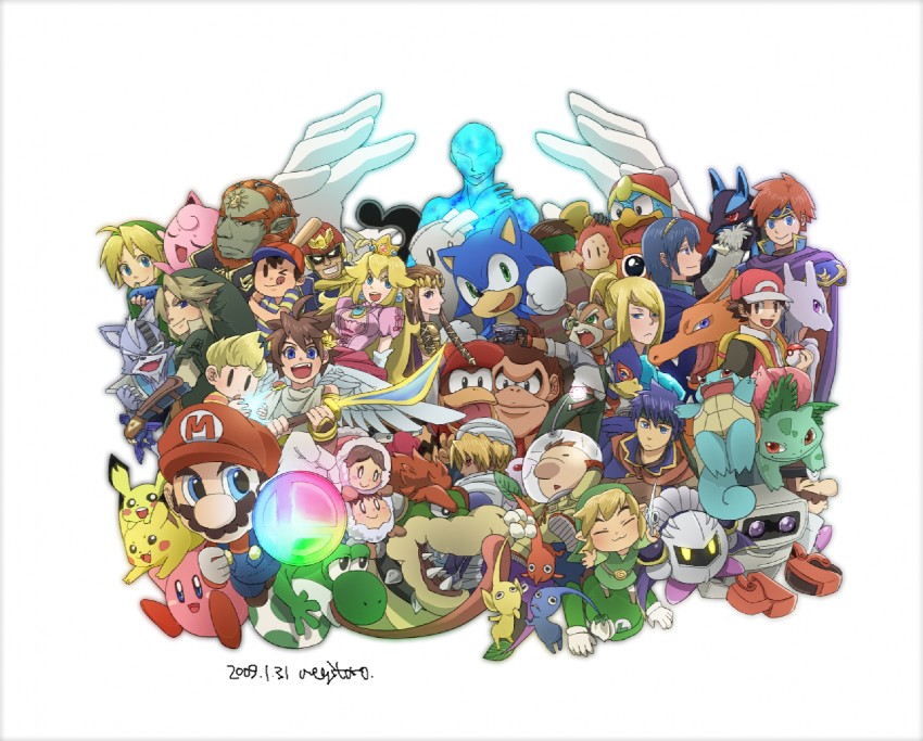 link, pikachu, princess zelda, kirby, princess peach, and 47 more (pokemon and 22 more) drawn by 317_(saina)