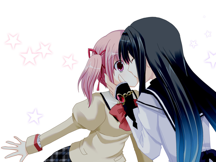akemi homura and kaname madoka (mahou shoujo madoka magica) drawn by yomogi_(kapuchi)