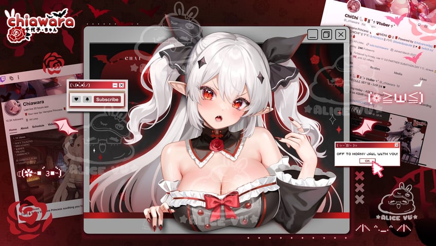 chiawara (indie virtual youtuber and 2 more) drawn by alice_vu