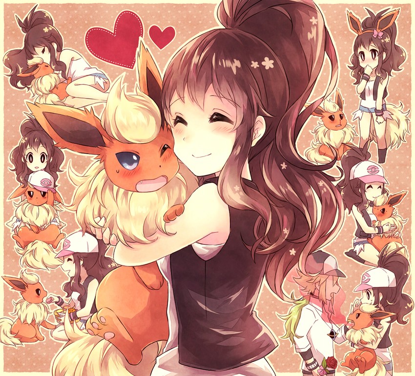 hilda, n, and flareon (pokemon and 1 more) drawn by kabocha_torute