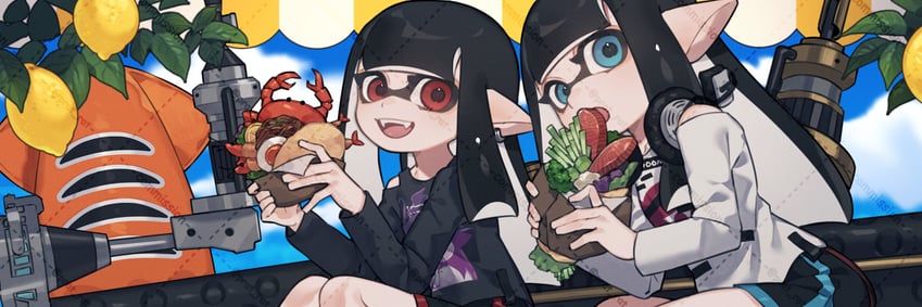 inkling player character and inkling girl (splatoon) drawn by prat_rat