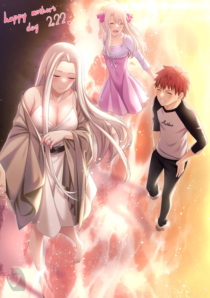 illyasviel von einzbern, emiya shirou, and irisviel von einzbern (fate and 2 more) drawn by zaregoto_tsukai_no_deshi