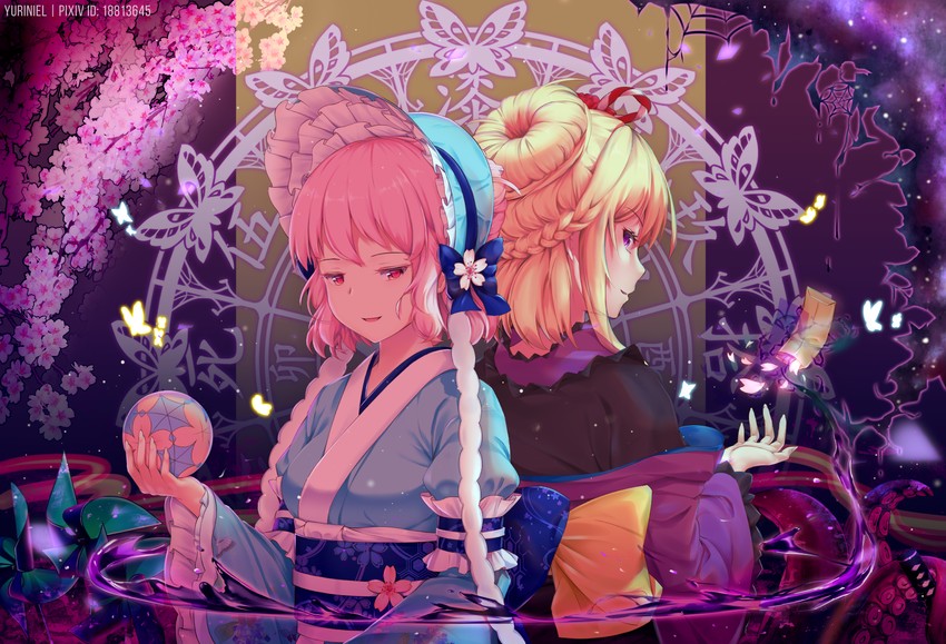 yakumo yukari and saigyouji yuyuko (touhou and 1 more) drawn by yuriniel