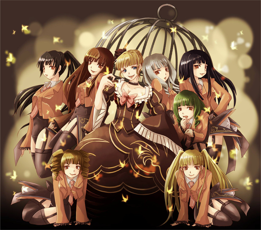 beatrice, mammon, lucifer, asmodeus, beelzebub, and 3 more (umineko no naku koro ni) drawn by riko_(runrunrabbit)