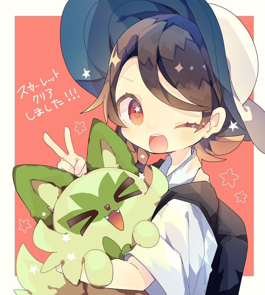 juliana and sprigatito (pokemon and 1 more) drawn by nikorashi-ka