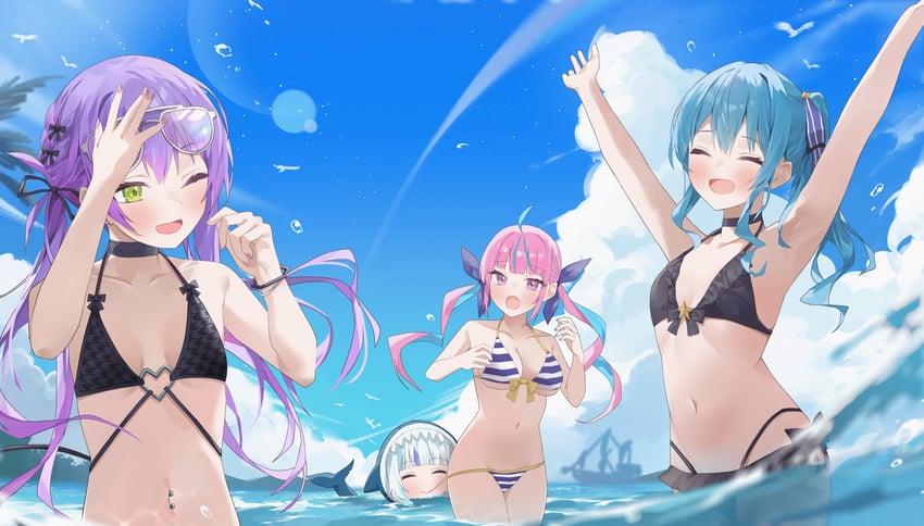 gawr gura, hoshimachi suisei, minato aqua, and tokoyami towa (hololive and 1 more) drawn by nel_dcm